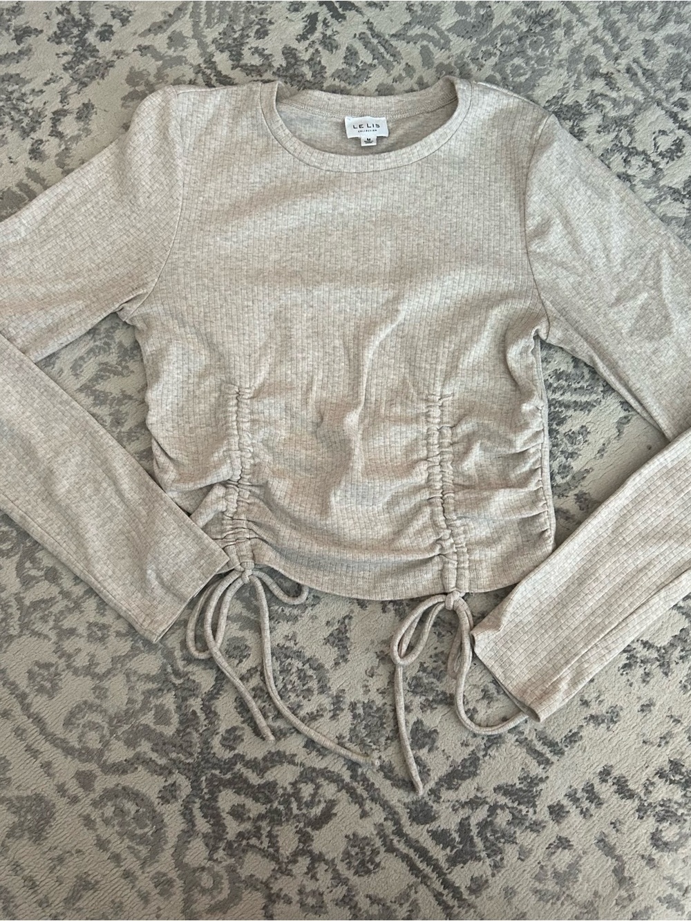 Le Lis Ribbed Long Sleeve Top - Light Taupe Heather